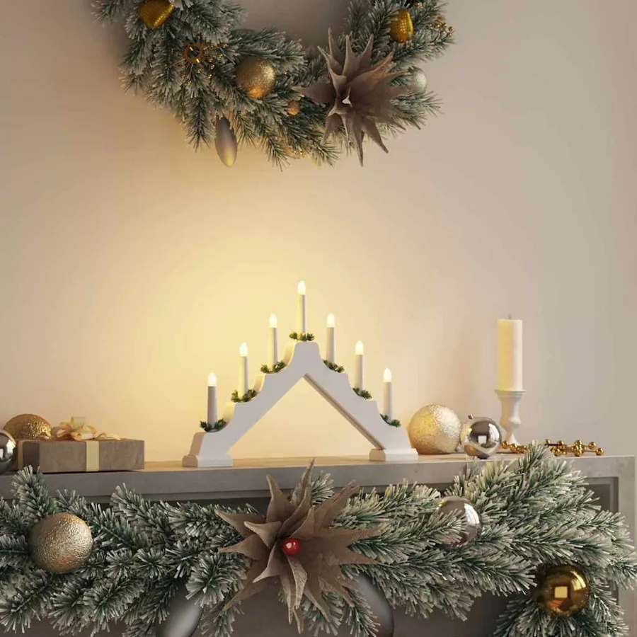 Pont de bougie de Noël Blanc 39.5 x 5 x 29 cm Pin massif