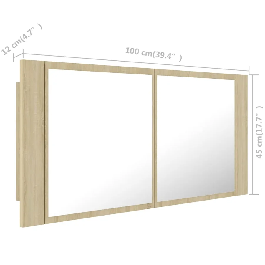 Armoire à miroir à LED de bain Chêne sonoma 100x12x45 Acrylique - 16