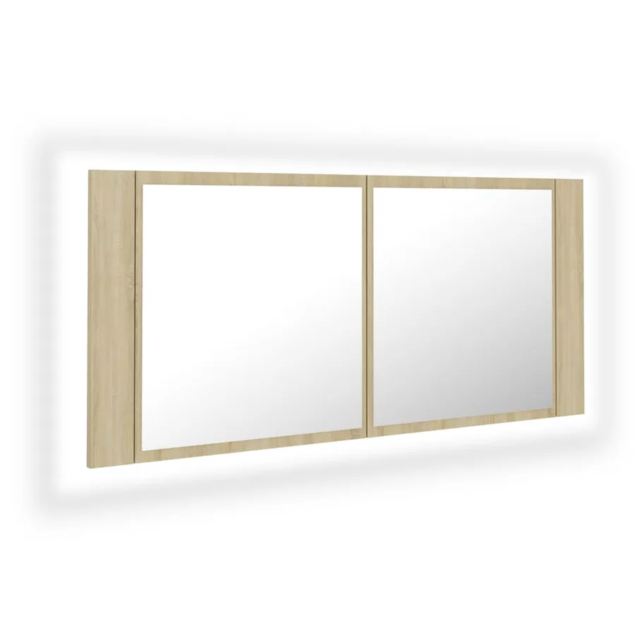 Armoire à miroir à LED de bain Chêne sonoma 100x12x45 Acrylique - 2