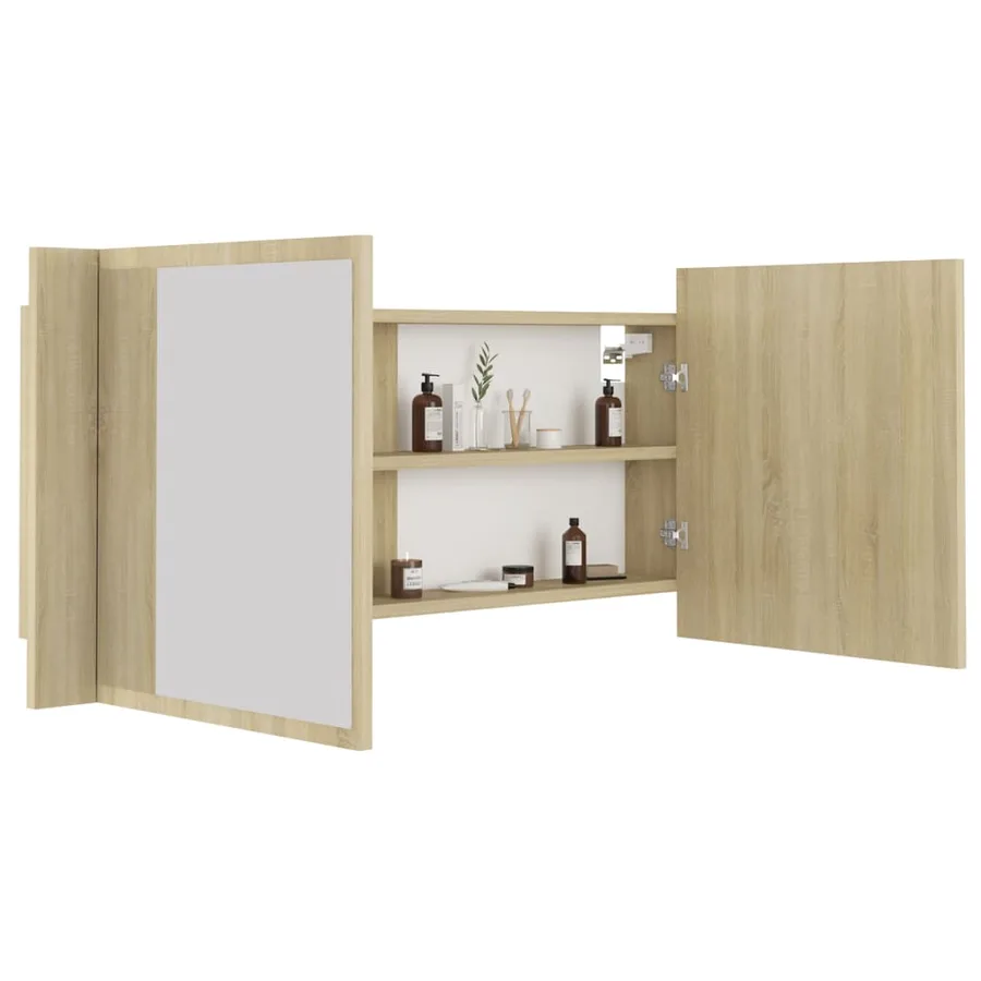 Armoire à miroir à LED de bain Chêne sonoma 100x12x45 Acrylique - 6