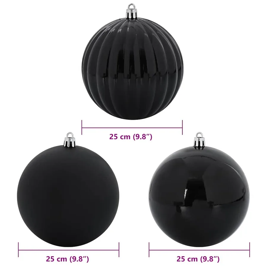Ensemble de Boules de Noël XXL 3 pcs Noir Ø 25 cm Plastique LED - 5