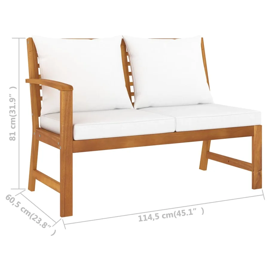 Salon de jardin 4 pcs avec coussin Crème Bois d'acacia solide - 10