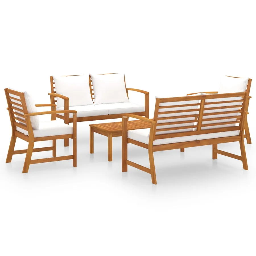 Salon de jardin 5 pcs avec coussin Bois d'acacia solide - 2