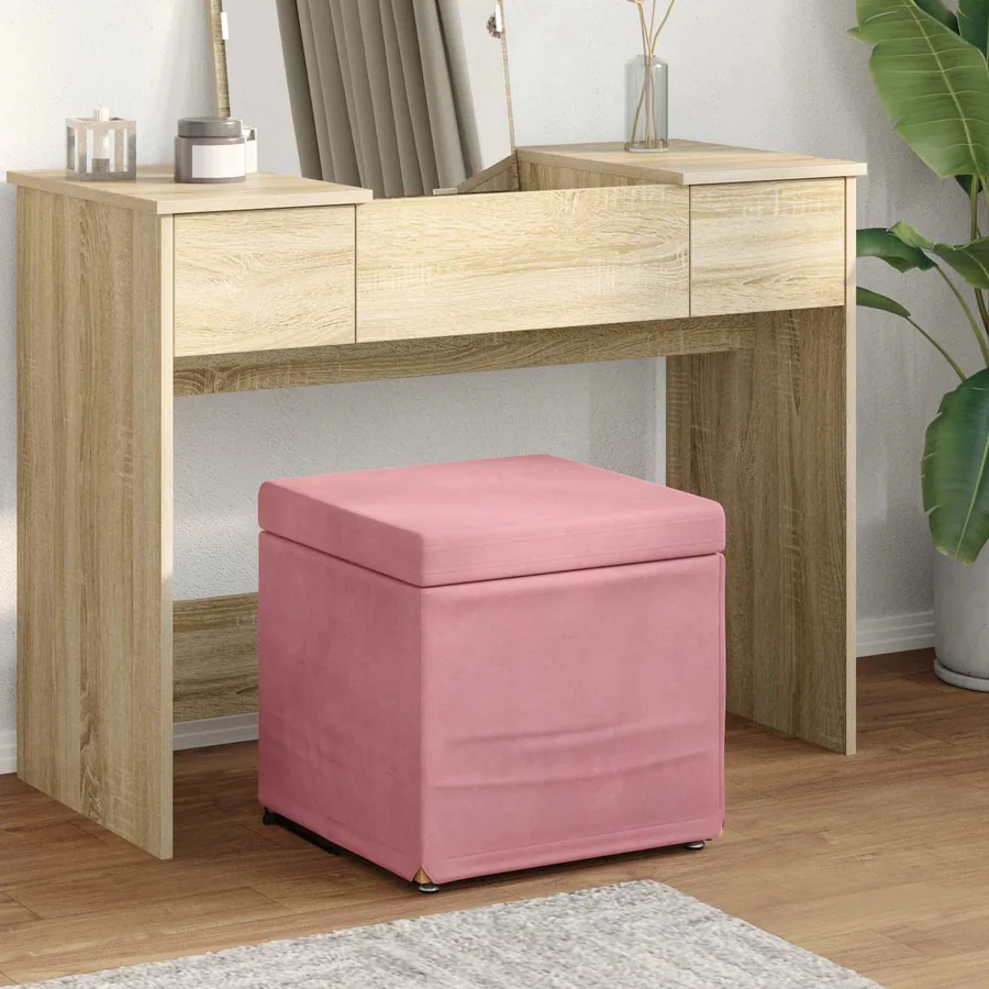 Tabouret Rose 41 x 41 x 40 cm Velours et Bois Composite