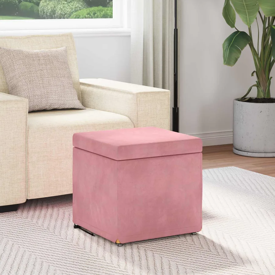 Tabouret Rose 41 x 41 x 40 cm Velours et Bois Composite - 3