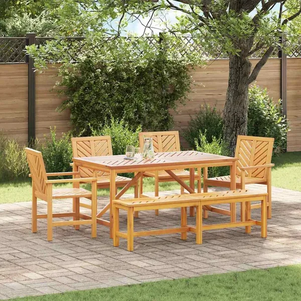 Ensemble de salle à manger pour jardin 6 pc Marron