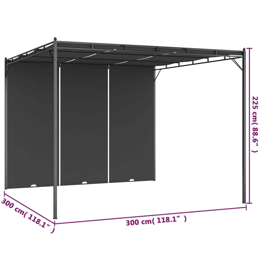Belvédère de jardin avec rideau latéral 3x3x2,25 m Anthracite - 8