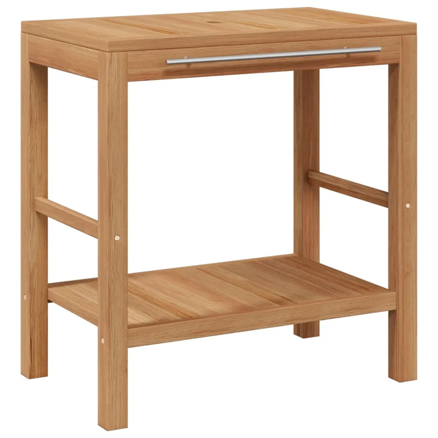 Armoire de toilette Teck solide et lavabo en pierre de rivière - 4