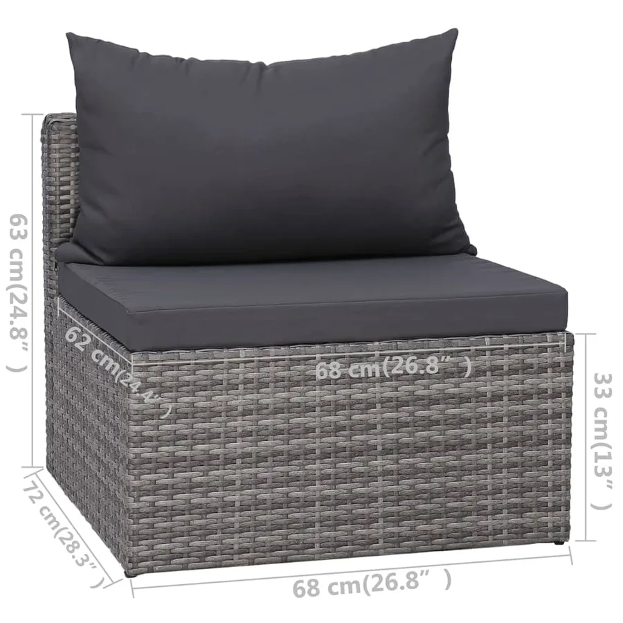 Salon de jardin 9 pcs avec coussins Résine tressée Gris - 10
