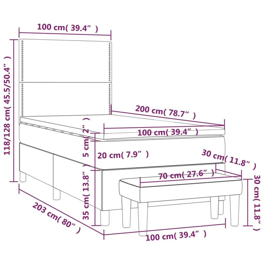Sommier à lattes de lit avec matelas Bleu 100x200 cm Tissu - 8