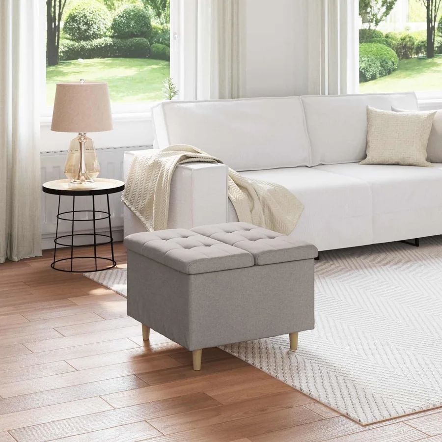 Pouf de rangement avec coussin Taupe 60 x 60 x 45 cm tissu