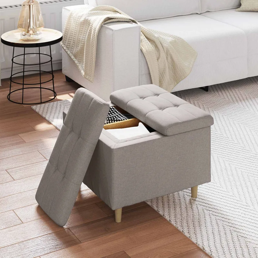 Pouf de rangement avec coussin Taupe 60 x 60 x 45 cm tissu - 4