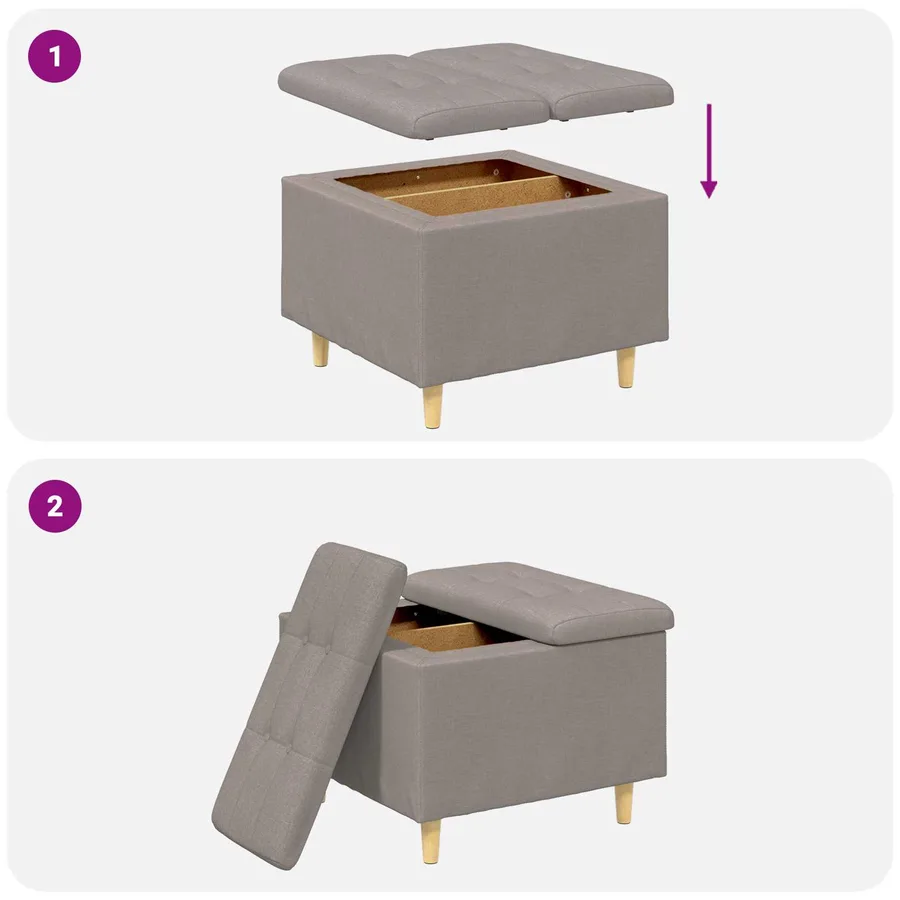 Pouf de rangement avec coussin Taupe 60 x 60 x 45 cm tissu - 9
