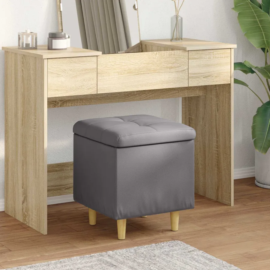 Pouf de rangement avec coussin Gris 40 x 40 x 45 cm Simili cuir