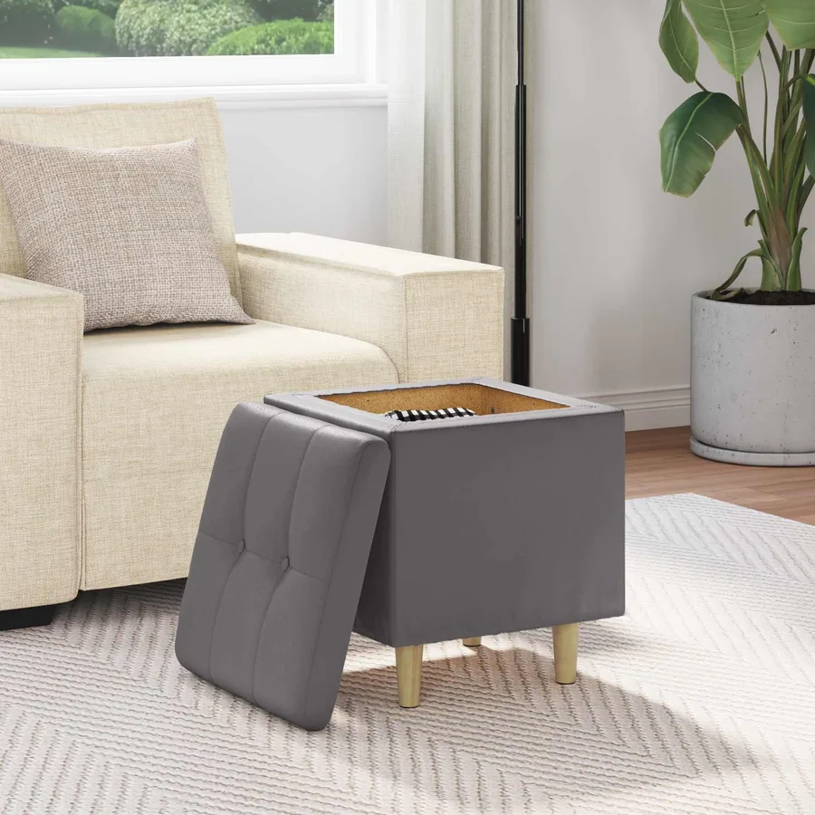 Pouf de rangement avec coussin Gris 40 x 40 x 45 cm Simili cuir - 4