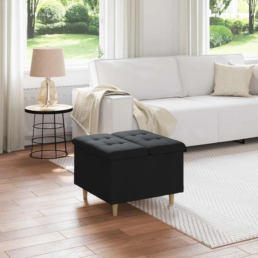 Pouf de rangement avec coussin Noir 60 x 60 x 45 cm tissu