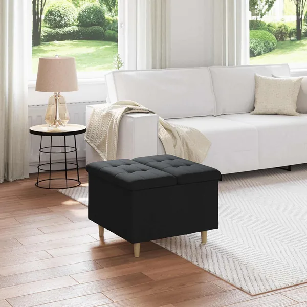 Pouf de rangement avec coussin Noir 60 x 60 x 45 cm tissu