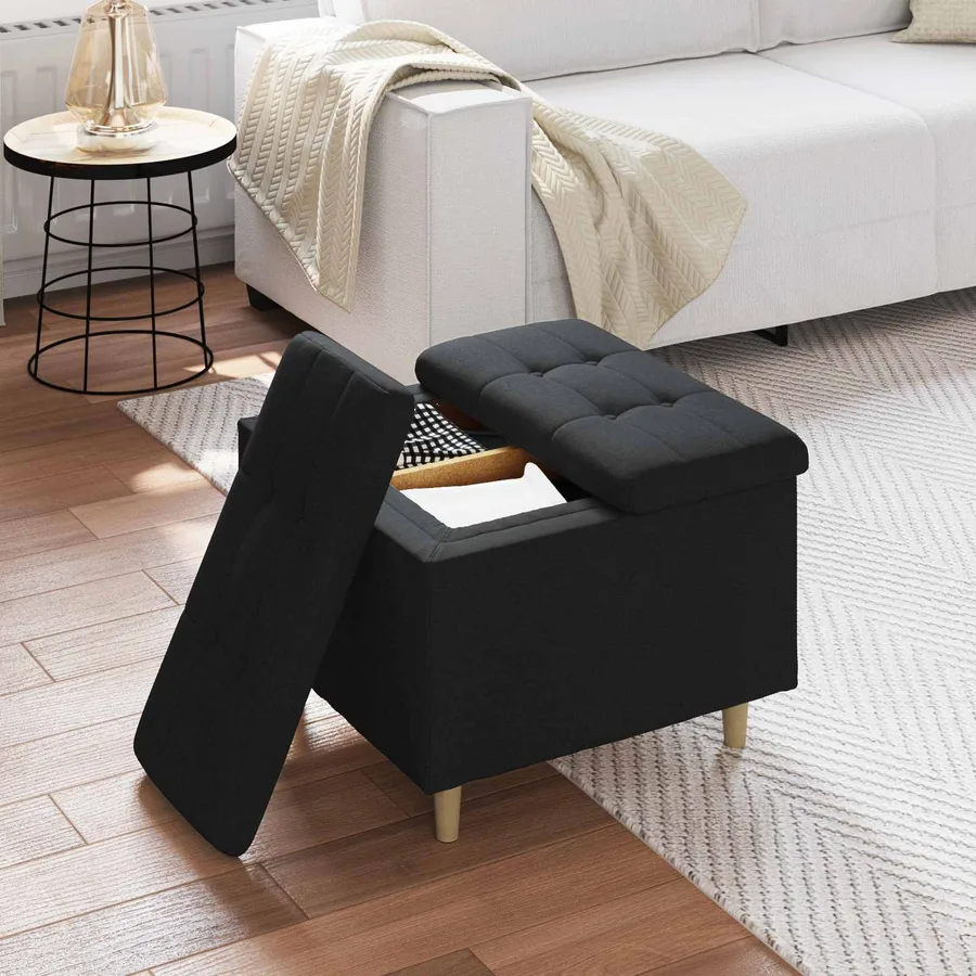 Pouf de rangement avec coussin Noir 60 x 60 x 45 cm tissu - 4