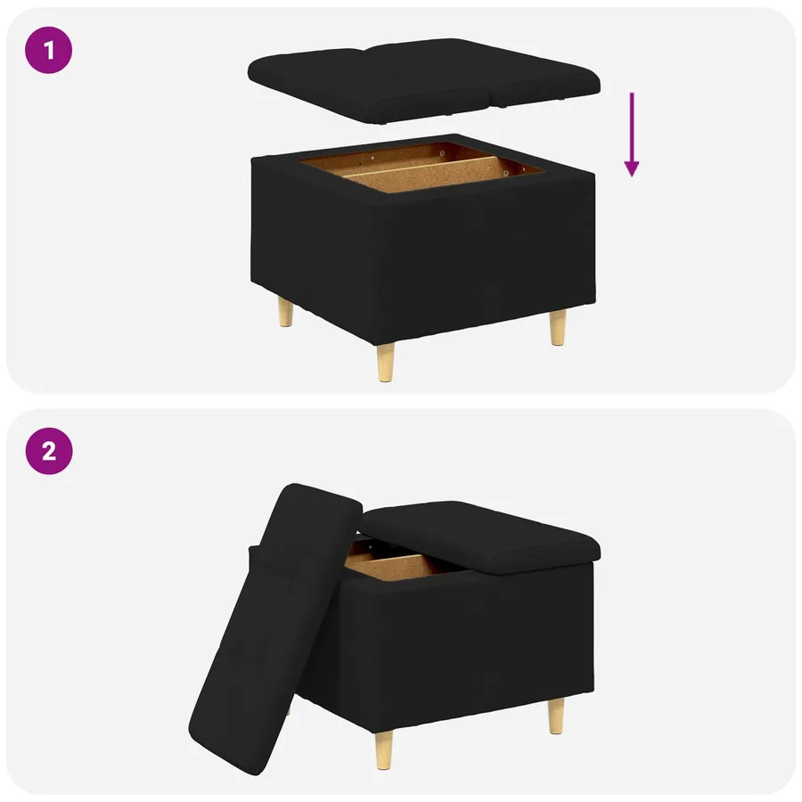 Pouf de rangement avec coussin Noir 60 x 60 x 45 cm tissu - 9
