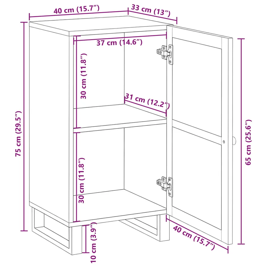 Buffet avec porte Marron 40 x 33 x 75 cm Bois de mangue massif - 10