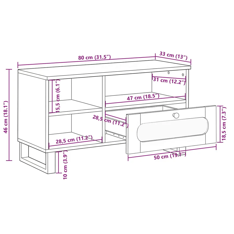 Meuble TV Marron 80 x 33 x 46 cm Bois de mangue massif - 12