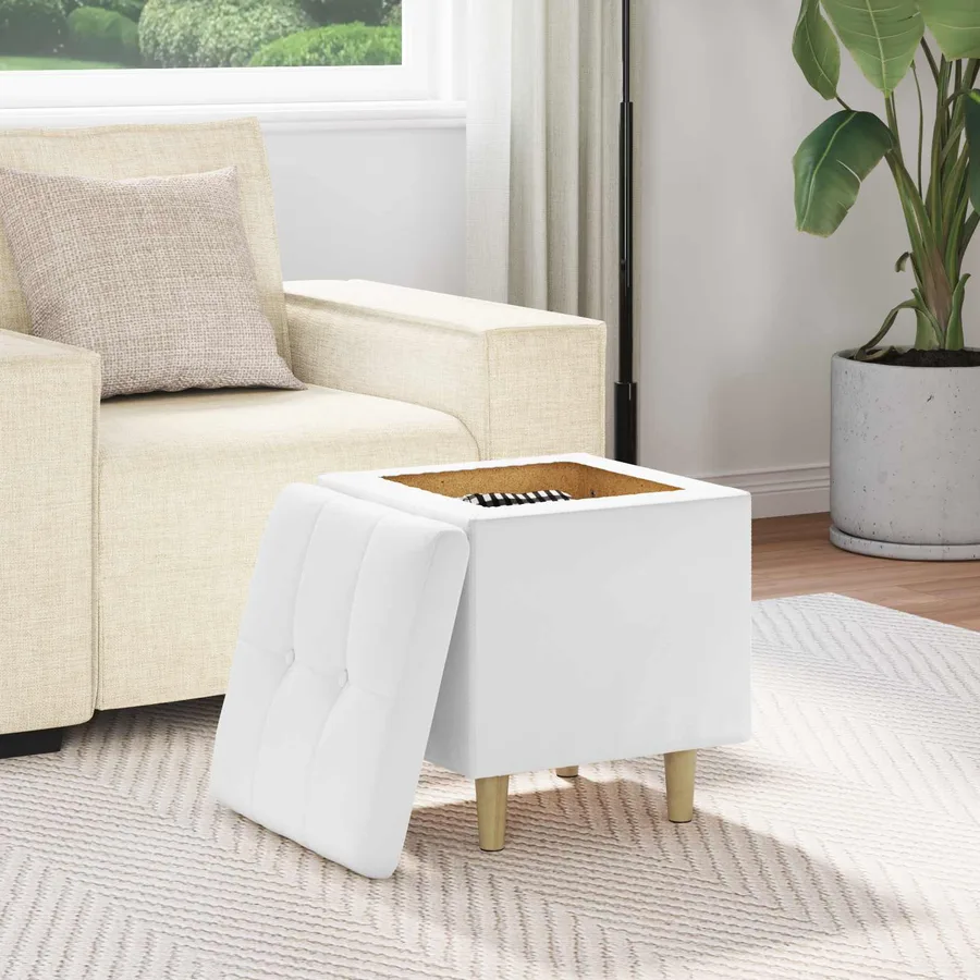 Pouf de rangement Blanc 40 x 40 x 45 cm Simili cuir - 4