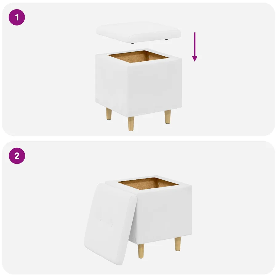 Pouf de rangement Blanc 40 x 40 x 45 cm Simili cuir - 9