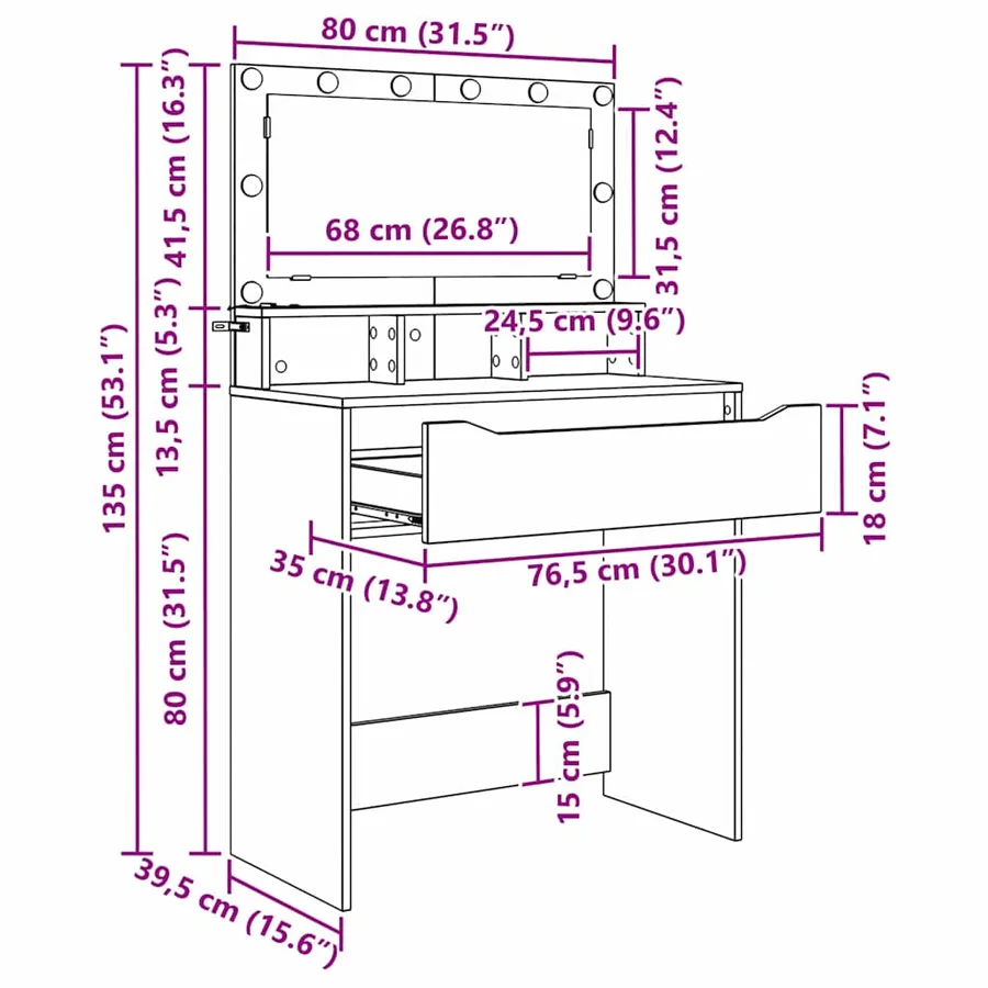 Tables de maquillage pour chambre Chêne fumé 80 x 39,6 x 135 cm - 13
