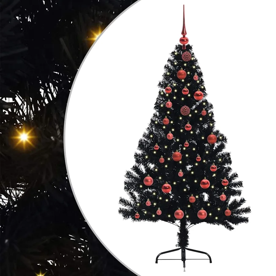 Sapin de Noël artificiel pré-éclairé Noir 150 cm PVC - 2