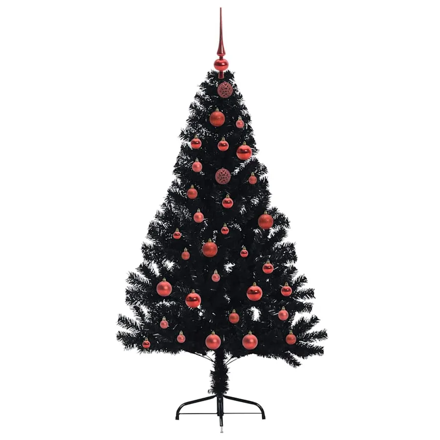Sapin de Noël artificiel pré-éclairé Noir 150 cm PVC - 4