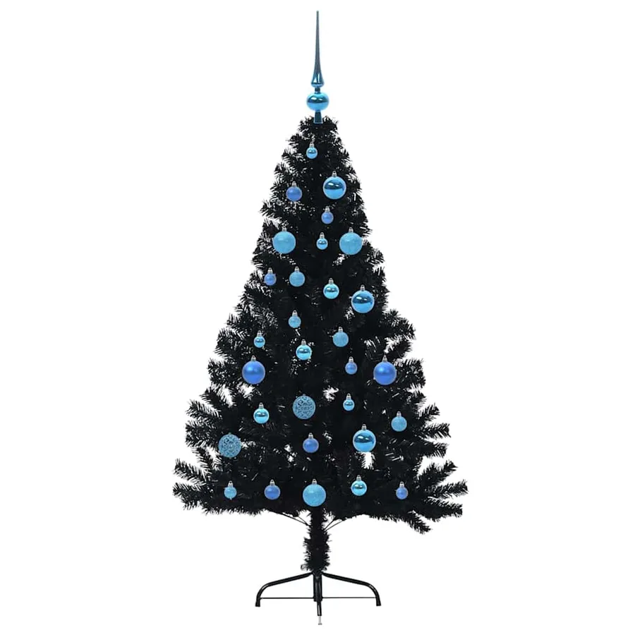 Sapin de Noël artificiel pré-éclairé Noir 150 cm PVC - 4