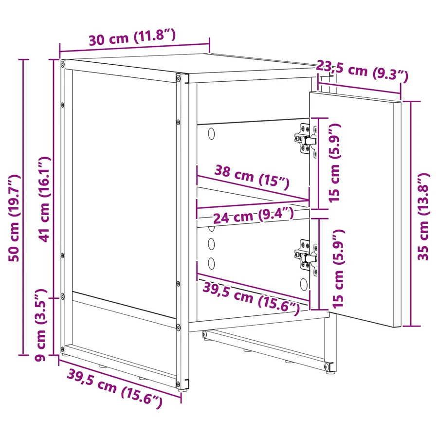 Table de chevet Chêne artisan 39,5 x 30 x 50 cm - 13