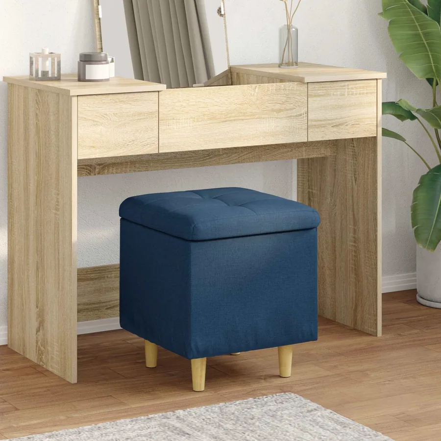 Pouf de rangement avec coussin Bleu 40 x 40 x 45 cm tissu