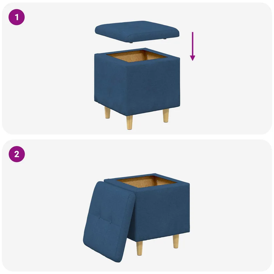 Pouf de rangement avec coussin Bleu 40 x 40 x 45 cm tissu - 9