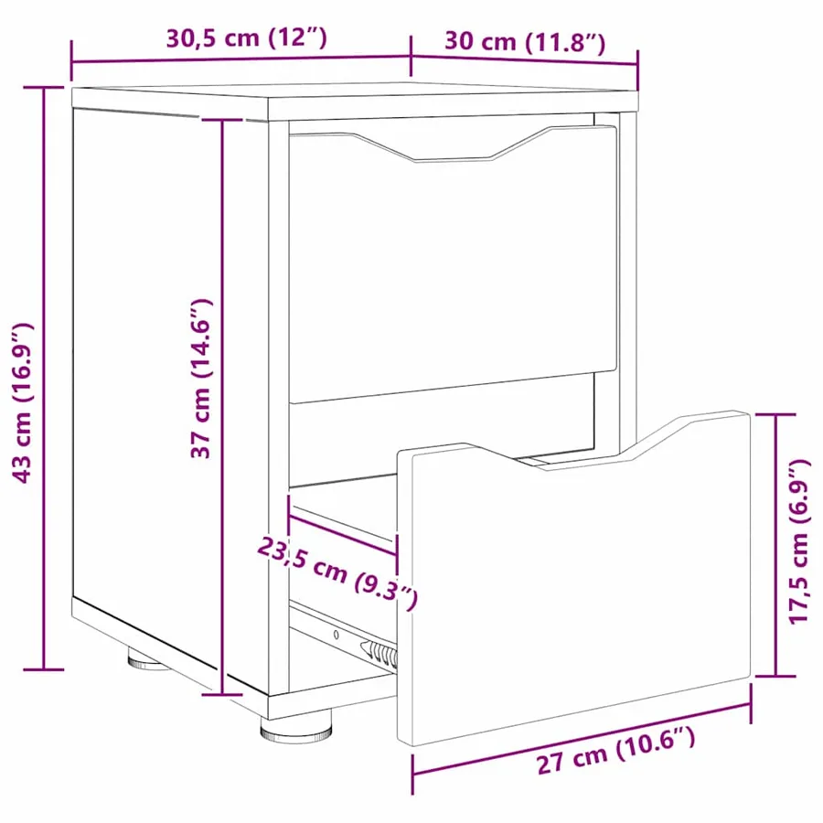 Tables de chevet 2 pcs Chêne Sonoma 30,5 x 30 x 43 cm - 13