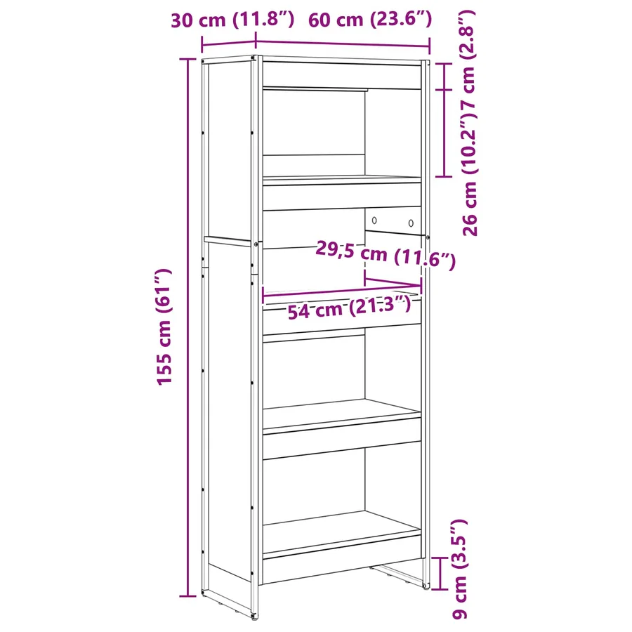 Bibliothèque Sonoma 60 x 30 x 155 cm Bois d'ingénierie - 11