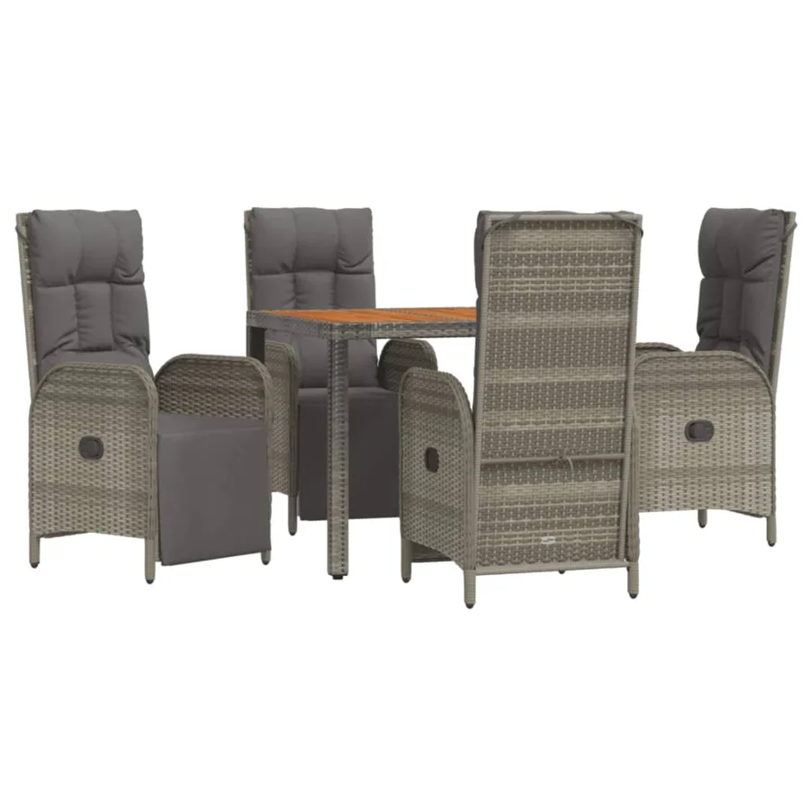 Ensemble à manger de jardin 5 pcs coussins gris résine tressée - 3