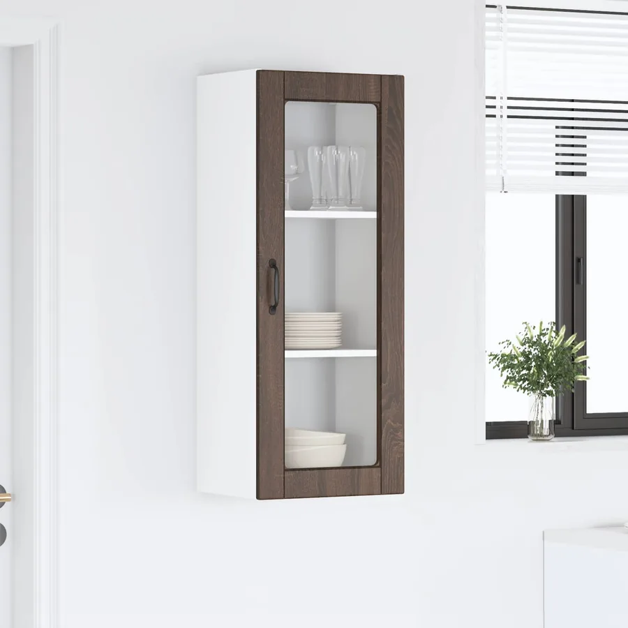 Cabinet en verre mural PORTO Chêne brun 40 x 31 x 100 cm - 4
