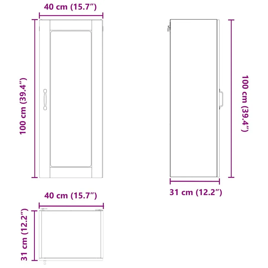 Cabinet en verre mural PORTO Noir 40 x 31 x 100 cm - 13