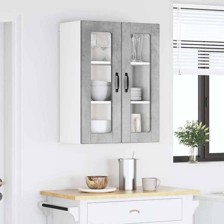 Cabinet en verre mural PORTO Gris béton 60 x 31 x 80 cm - 4
