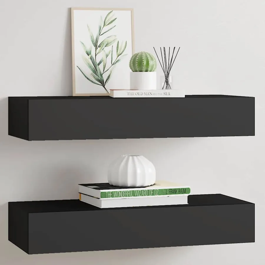 Étagères à tiroirs murales 2 pcs Noir 60x23,5x10 cm MDF