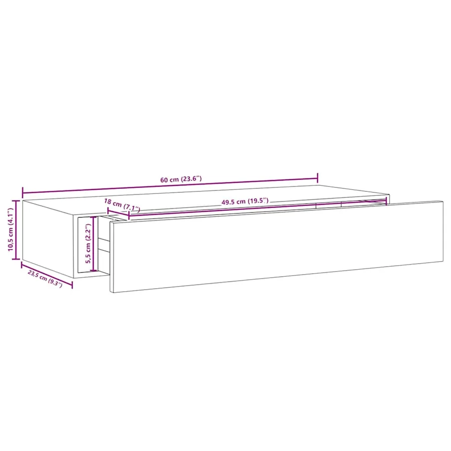Étagères à tiroirs murales 2 pcs Noir 60x23,5x10 cm MDF - 12