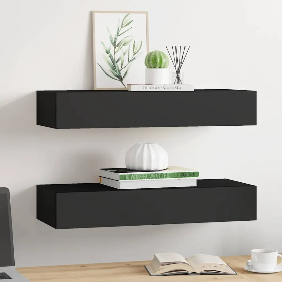 Étagères à tiroirs murales 2 pcs Noir 60x23,5x10 cm MDF - 3