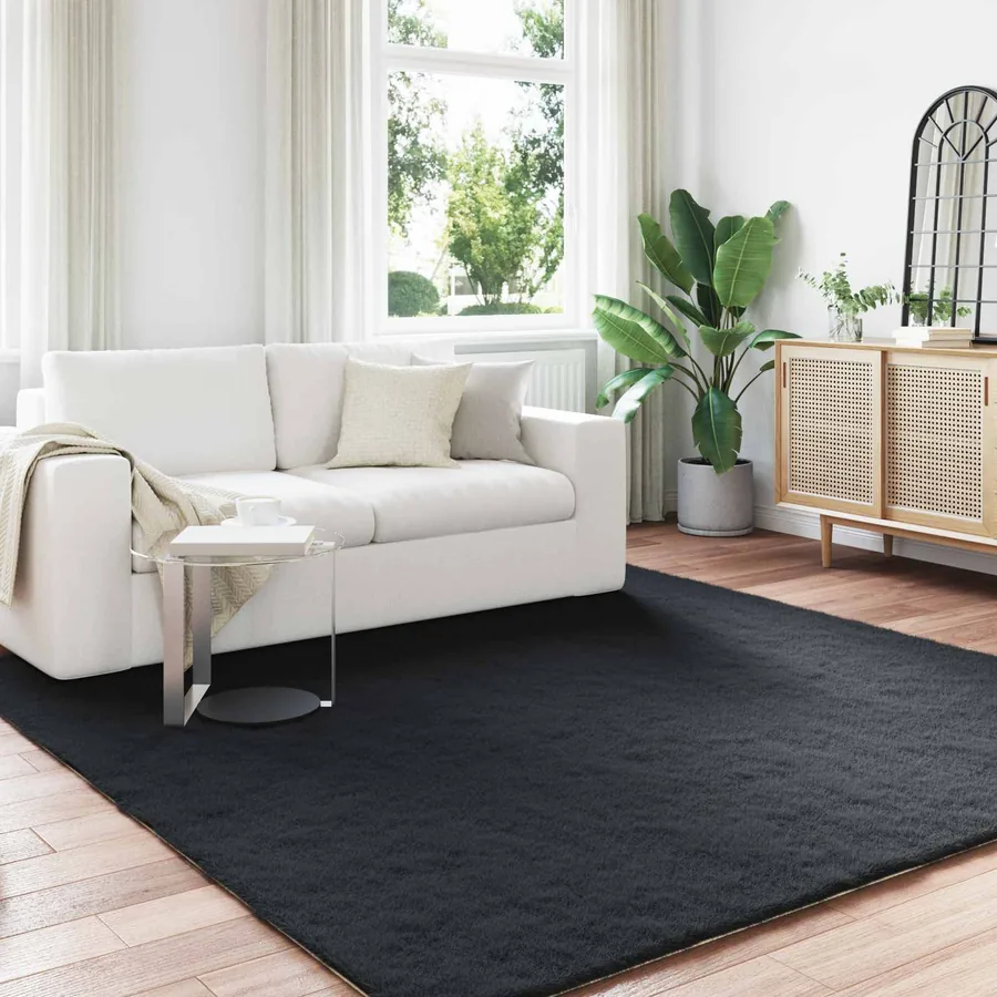 Tapis antidérapant en fausse de lapin OLITE Noir 200 x 200 cm