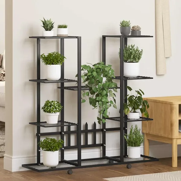 Jardinière avec roues 94,5x24,5x91,5 cm Noir Fer