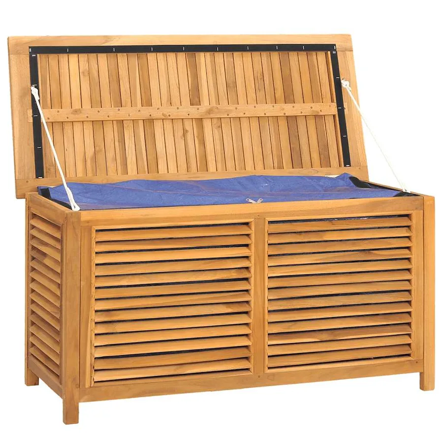Garden storage box and bag 114x50x58 cm solid teak wood - 4