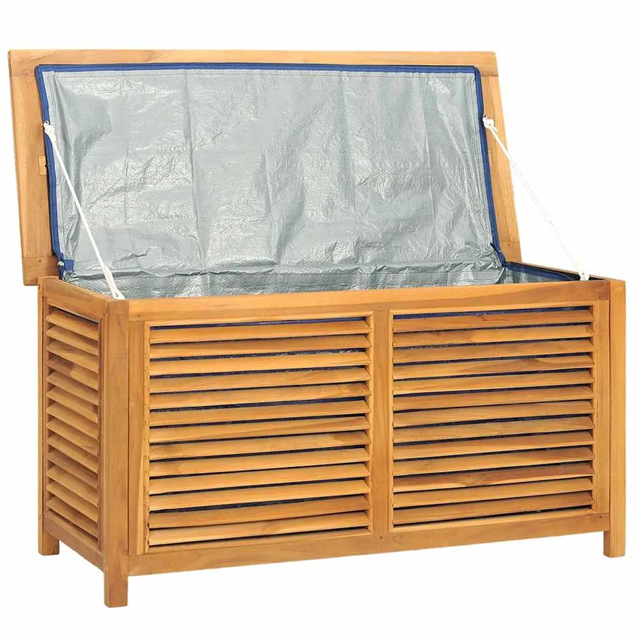 Boîte de rangement jardin et sac 114x50x58 cm bois massif teck - 5