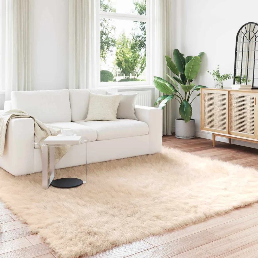 Tapis en fausse TAFALLA Beige 200 x 200 cm Polyester
