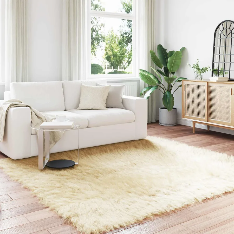 Tapis en fausse TAFALLA Crème 200 x 200 cm Polyester