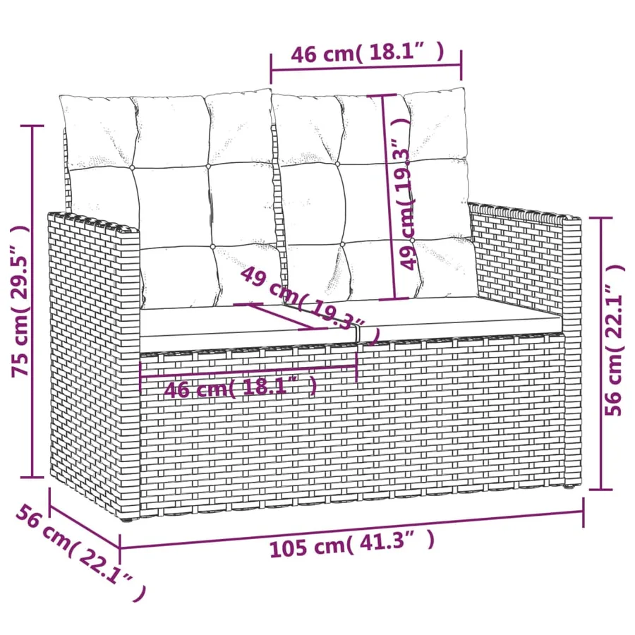 Banc de jardin avec coussins Noir 105 cm Résine tressée - 8